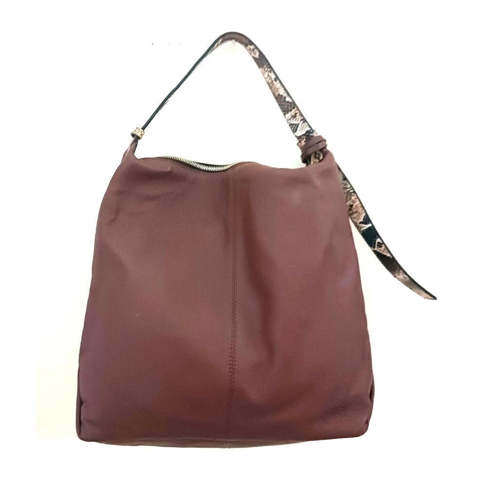 VC Vince Camuto Corin Lg Hobo Bag Bordeaux Brown Leather Snake Print Top Strap - Picture 5 of 14
